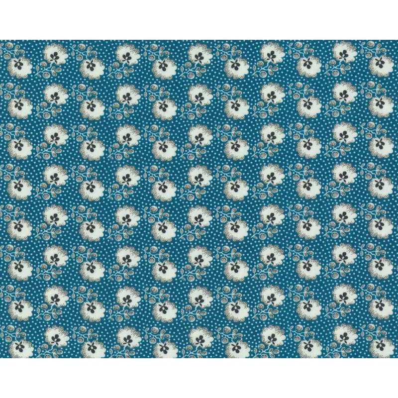 Designer-Baumwollstoff aus Italien VENETA FIOR, Blütenzweige, aqua-anthrazit