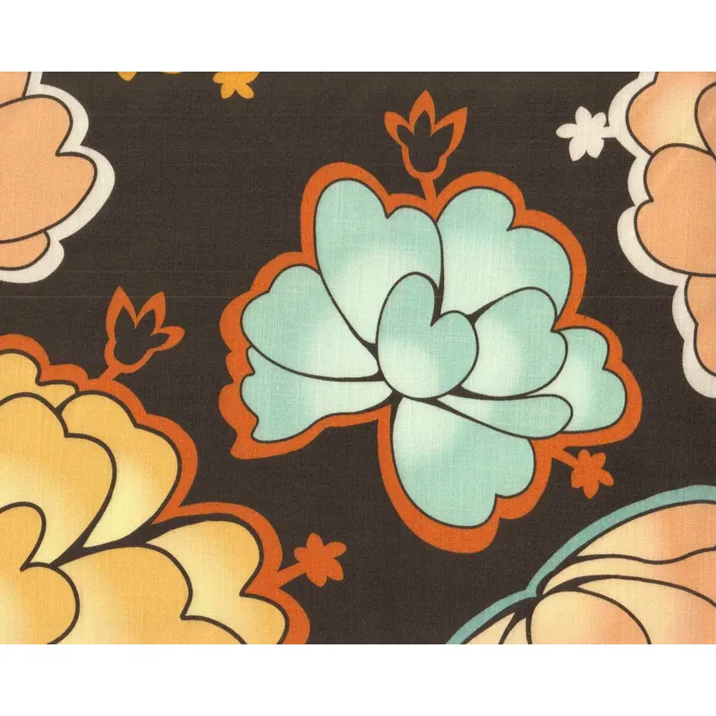 Designer Leinenstoff mit Stretch MISS, Comic-Blumen, anthrazit