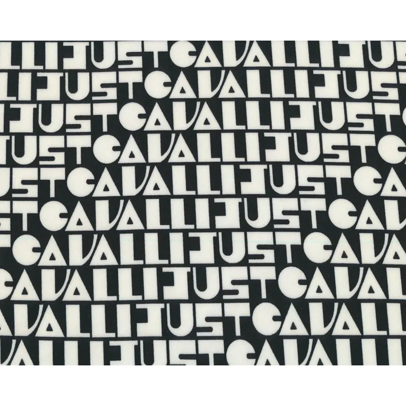 Designer-Stoff aus Italien JUSTCAVALLI, Schrift, schwarz-wollweiß