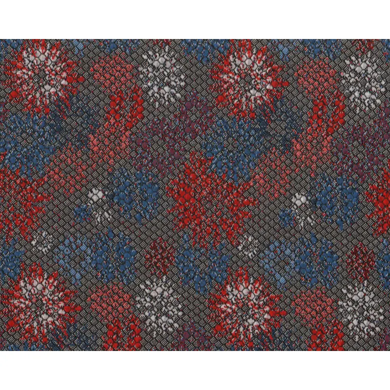 Designer-Strickstoff DANILE, Blumenmuster, rot-blau