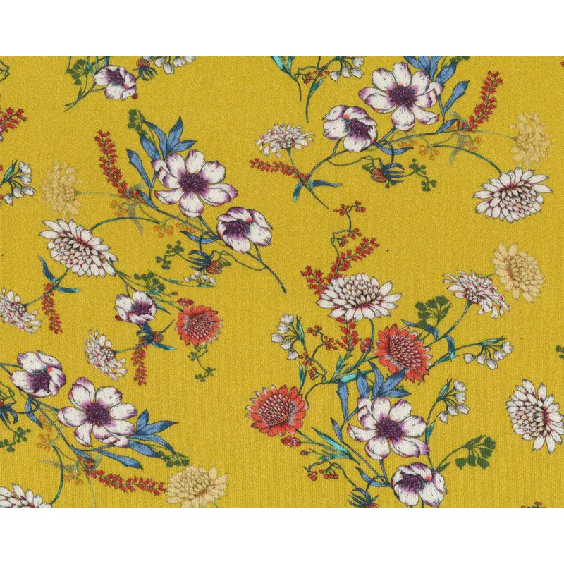 Designer Viskose-Kreppjersey BERNARDI, Blumen, senfgelb