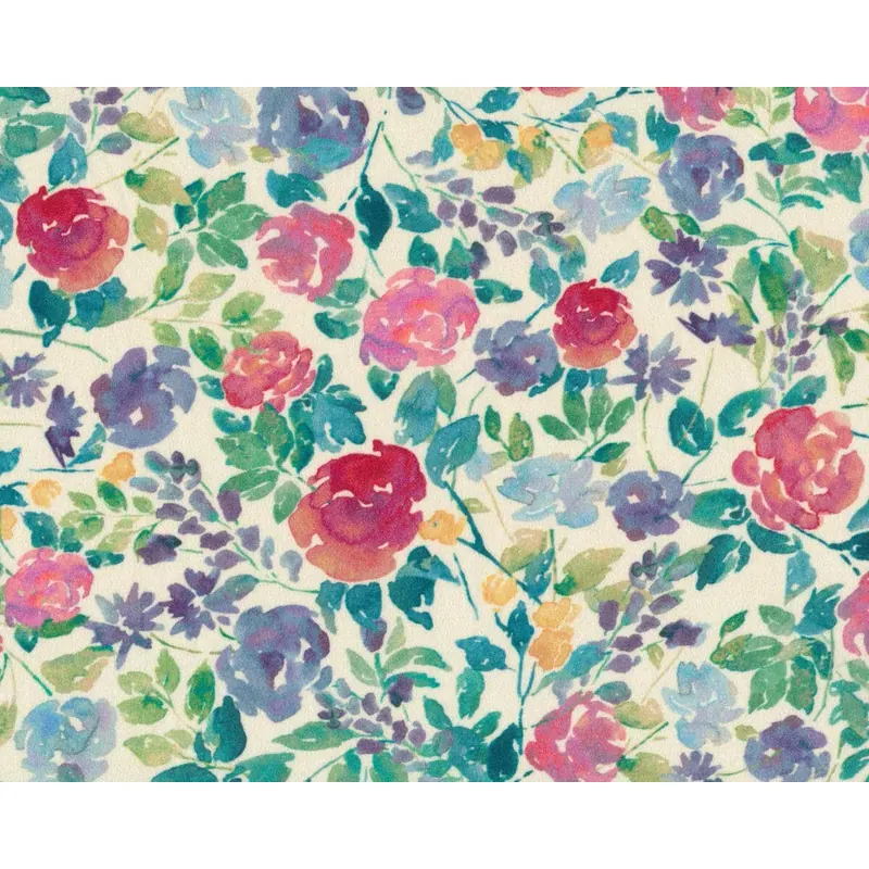 Designer Viskosekreppstoff MARA, Aquarell-Rosen, creme-pink