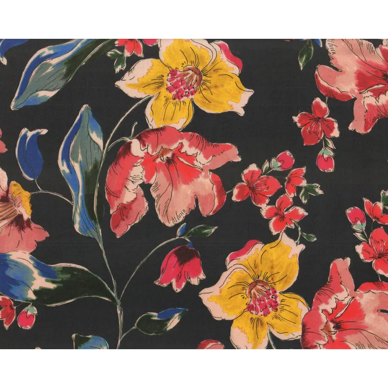 Designer-Viskosestoff MAXIM, Blumen, nachtblau