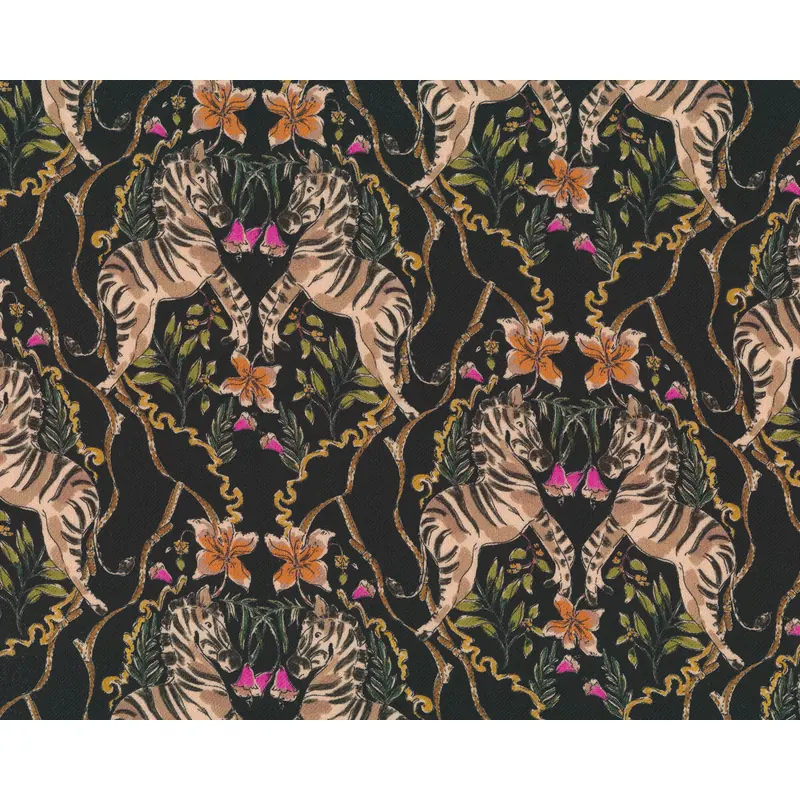 Designer-Viskosetwill CAVALLO, Zebras, schwarz-hellbraun