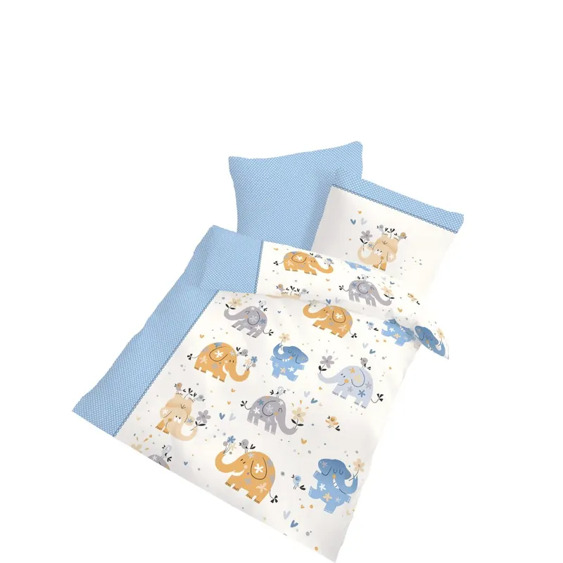 Dobnig Biber Kinderbettgarnitur blau mit Elefanten-Motiv 2-tlg. 100x135 cm