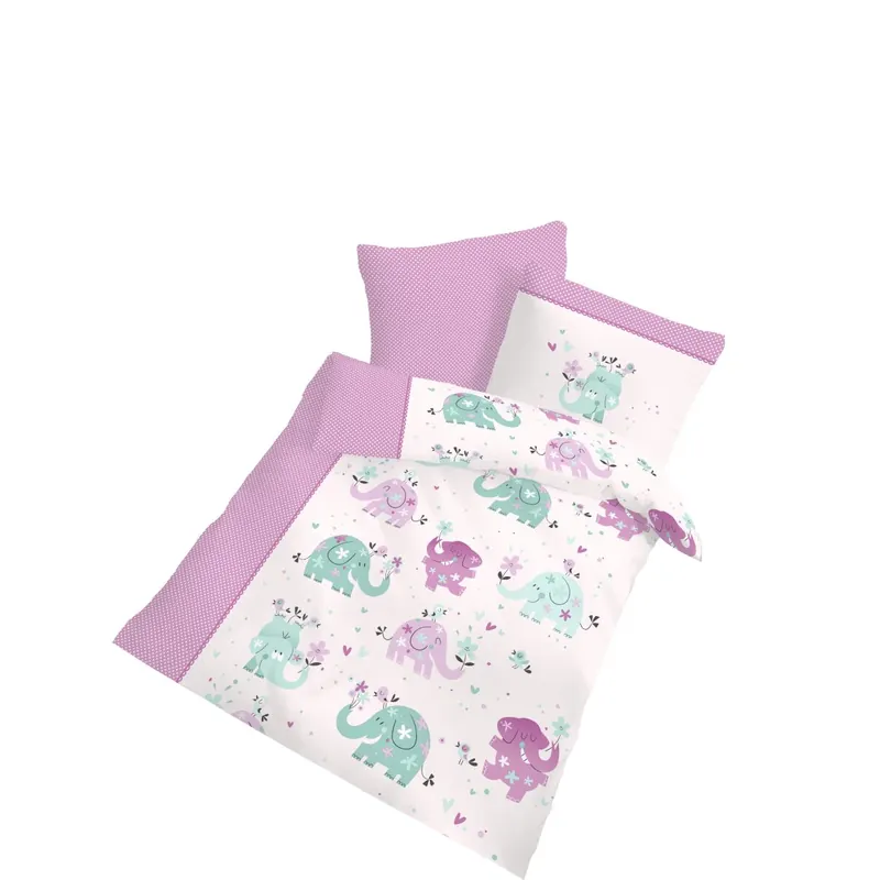 Dobnig Biber Kinderbettgarnitur rosa Elefanten-Motiv 2-tlg. 100x135 cm