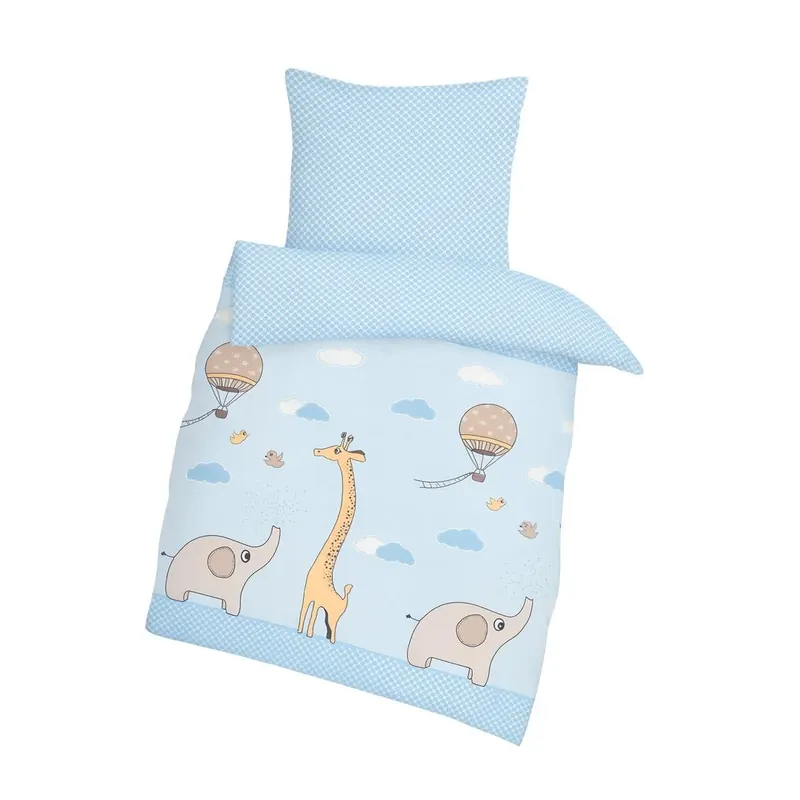 Dobnig Biber Kinderbettwäsche 2-teilig 100x135cm Safari Elefant Giraffe Blau