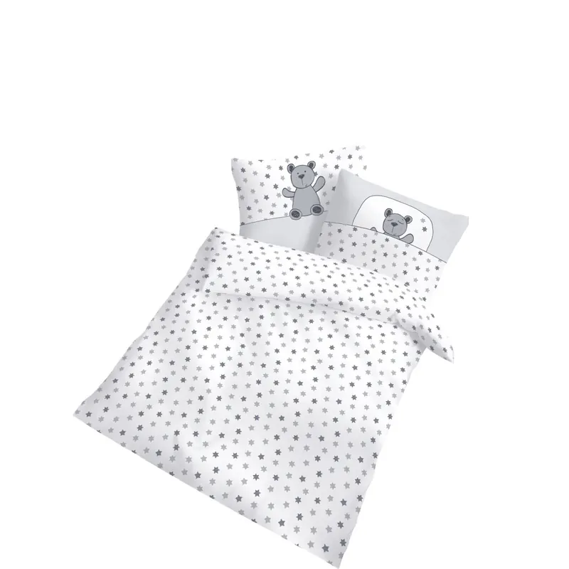 Dobnig Renforcé Kinderbettwäsche 2tlg. 100x135 cm Bärchen grau Sterne