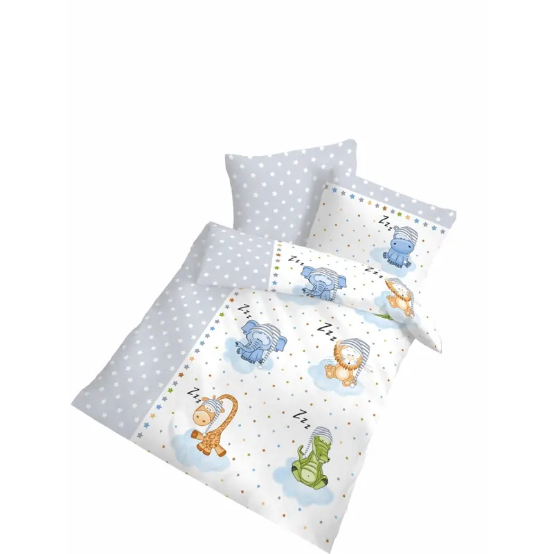 Dobnig Renforcé Kinderbettwäsche 2tlg. 100x135 cm schlafende Tiere grau