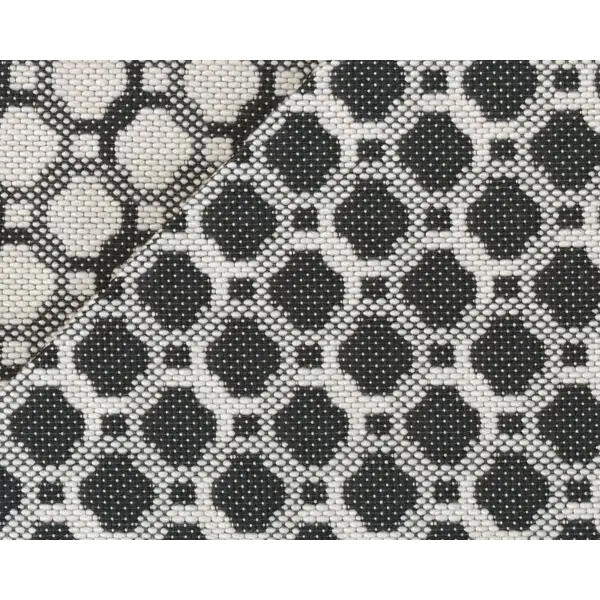 Doppelseitiger Struktur-Woll-Jacquard aus Italien "Ottagono" mit Retro-Geometrien, anthrazit-wollweiß