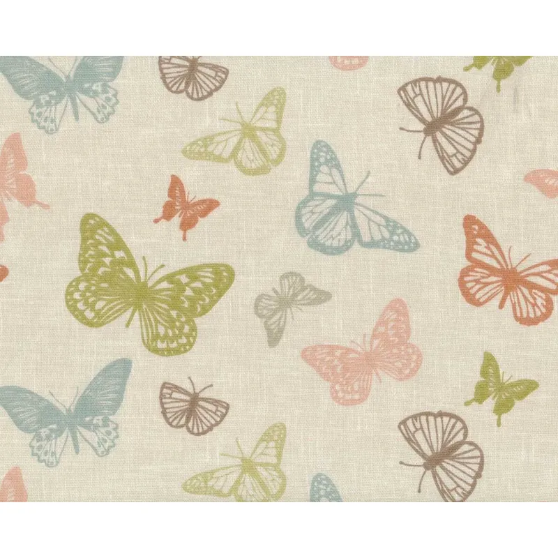 Englischer Dekostoff Clarke & Clarke MARIPOSA, Schmetterlinge, natur-gedecktes limette