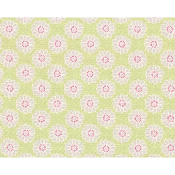 Englischer Dekostoff Clarke & Clarke "Nostalgic Daisy" mit Kreis-Blüten, helles apfelgrün