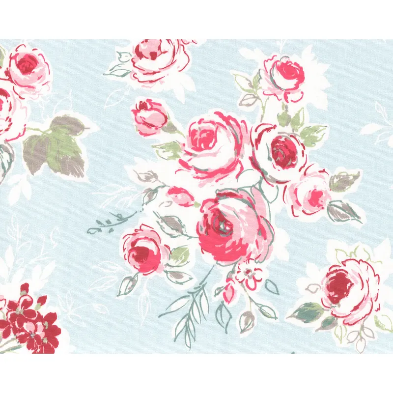 Englischer Dekostoff Clarke & Clarke ROSE GARDEN, Rosen, hellblau-pink