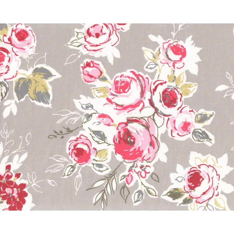 Englischer Dekostoff Clarke & Clarke ROSE GARDEN, Rosen, natur dunkel-pink