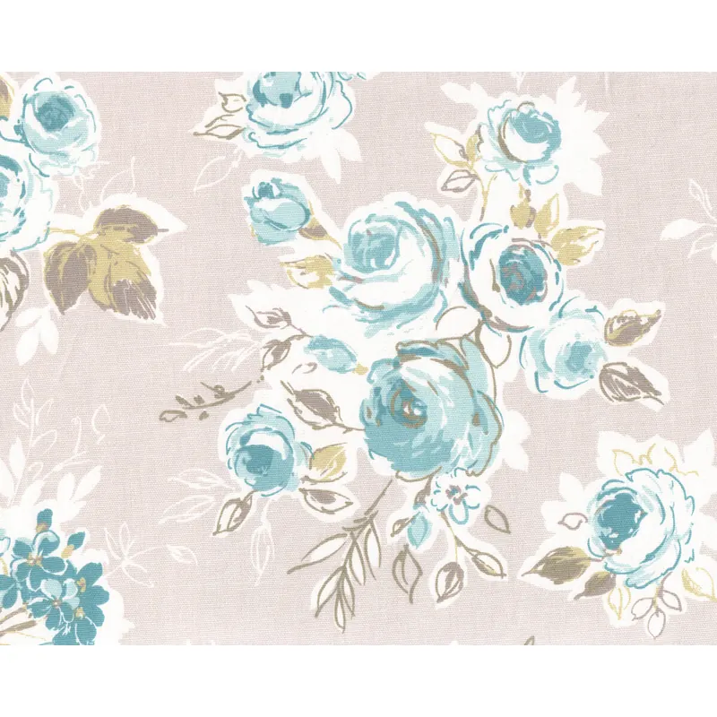 Englischer Dekostoff Clarke & Clarke ROSE GARDEN, Rosen, natur-hellblau