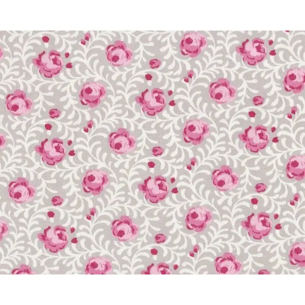 Englischer Dekostoff Clarke & Clarke "Rosetta Noella", Rosen mit feinen Blatt-Ranken, rosa-natur
