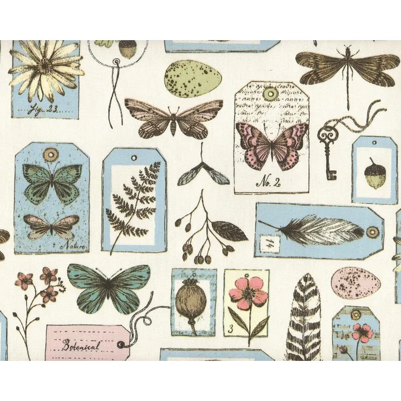 Englischer Dekostoff Clarke & Clarke WILDLIFE, Schmetterlinge und Blumen, hellblau-altrosa