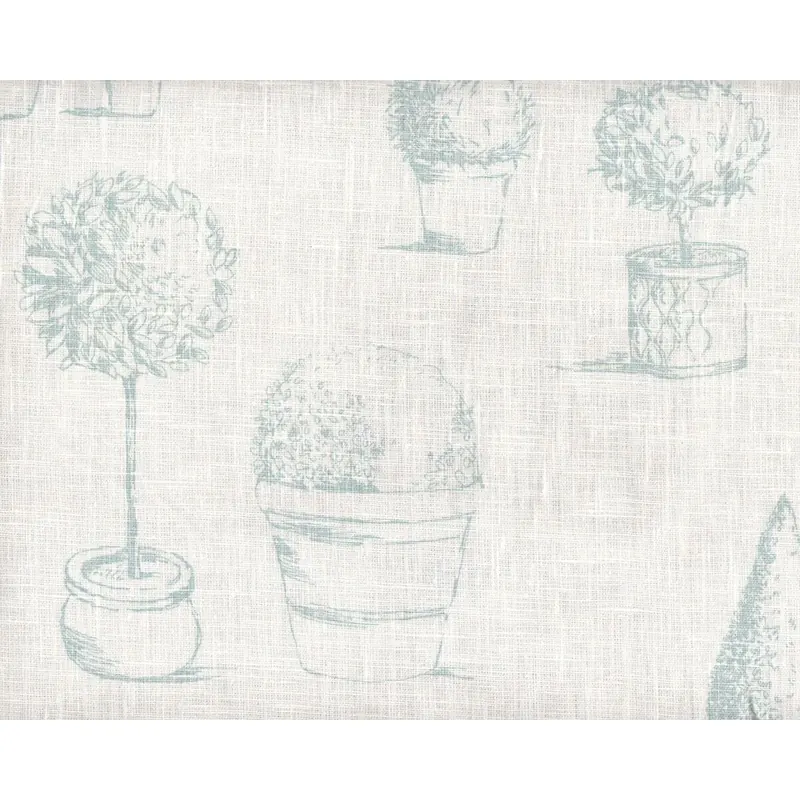 Englischer Leinen-Dekostoff Clarke & Clarke TOPIARY, Buchsbäume, wollweiß-helles mint