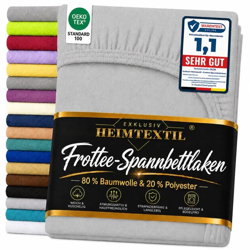 EXKLUSIV HEIMTEXTIL Frottee Spannbettlaken 180 - 200 x 200 cm Silber