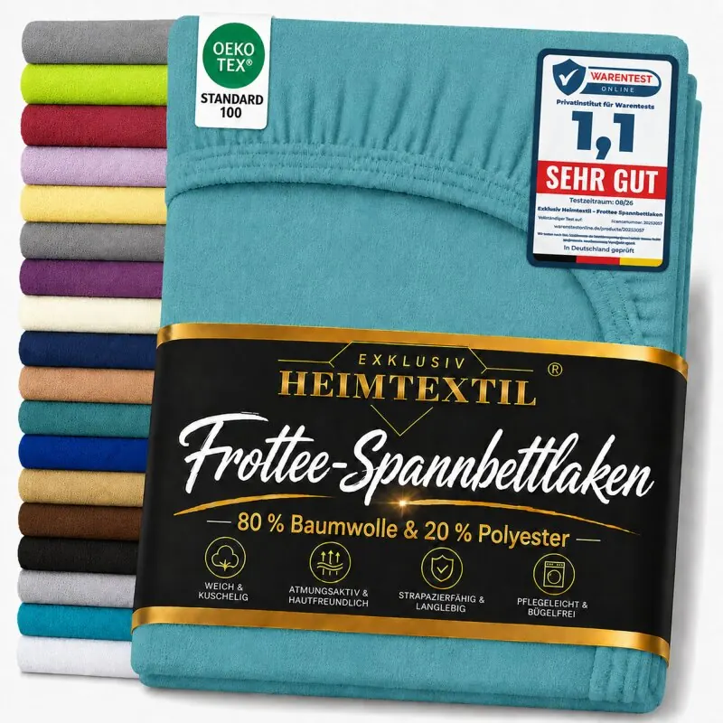 EXKLUSIV HEIMTEXTIL Frottee Spannbettlaken 180 - 200 x 200 cm Türkis
