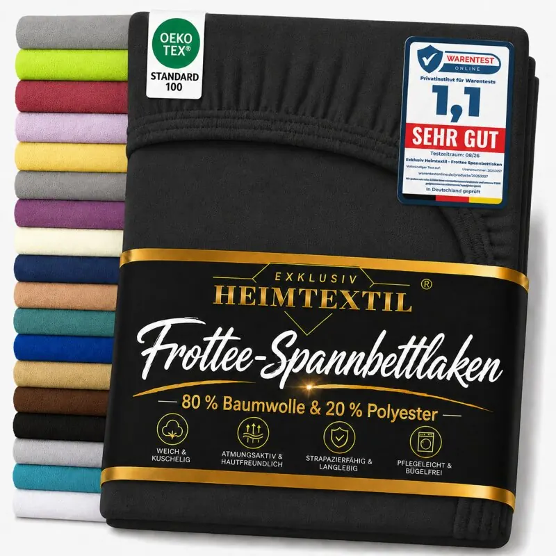 EXKLUSIV HEIMTEXTIL Frottee Spannbettlaken Premium 140-160 x 200 cm Schwarz