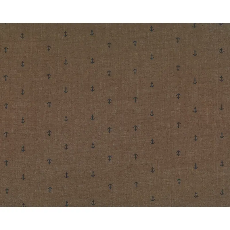 Feiner Designer-Baumwollstoff aus Italien MOCCHINO, Mini-Anker, dunkles olivebraun-anthrazit