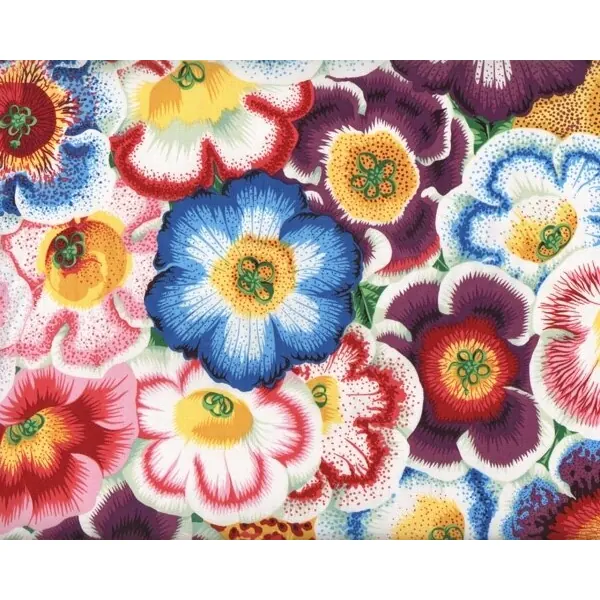 Feiner Patchworkstoff GLOXINIAS, Riesen-Blüten, stumpfes rot-gedecktes gelb
