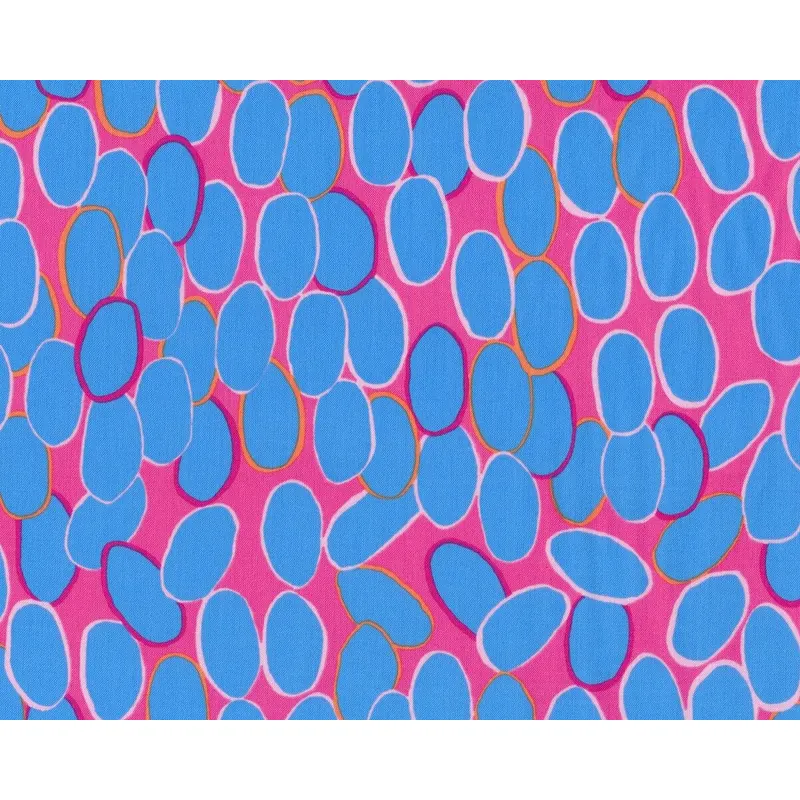 Feiner Patchworkstoff LABELS, große Ovale, himmelblau-kräftiges rosa