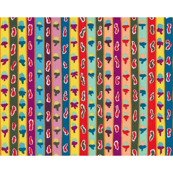 Feiner Patchworkstoff "Ribbon Stripe", Bänder-Streifen mit Eicheln, gelb-rot-aprikot