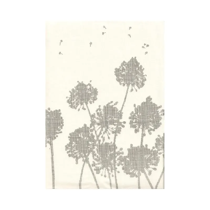 Feiner Popeline-Patchworkstoff AVANTGARDE, Randbordüre mit Pusteblumen, creme-dunkelgrau