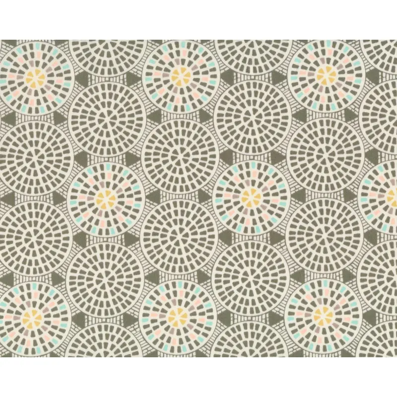 Feiner Popeline-Patchworkstoff DRIFT, Kreis-Mosaik, olivegrau-creme