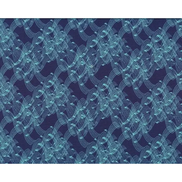 Feiner Popeline-Patchworkstoff "Floressence" mit Linien-Wellen-Muster, dunkelblau-türkis