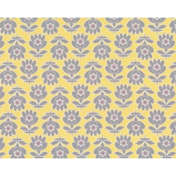 Feiner Popeline-Patchworkstoff "Floressence" mit regelmäßigen Blumen, pastellgelb-grau