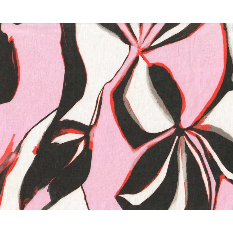 Feinleinen ORGON, abstrakte Blüten, rosa-schwarz, Hilco