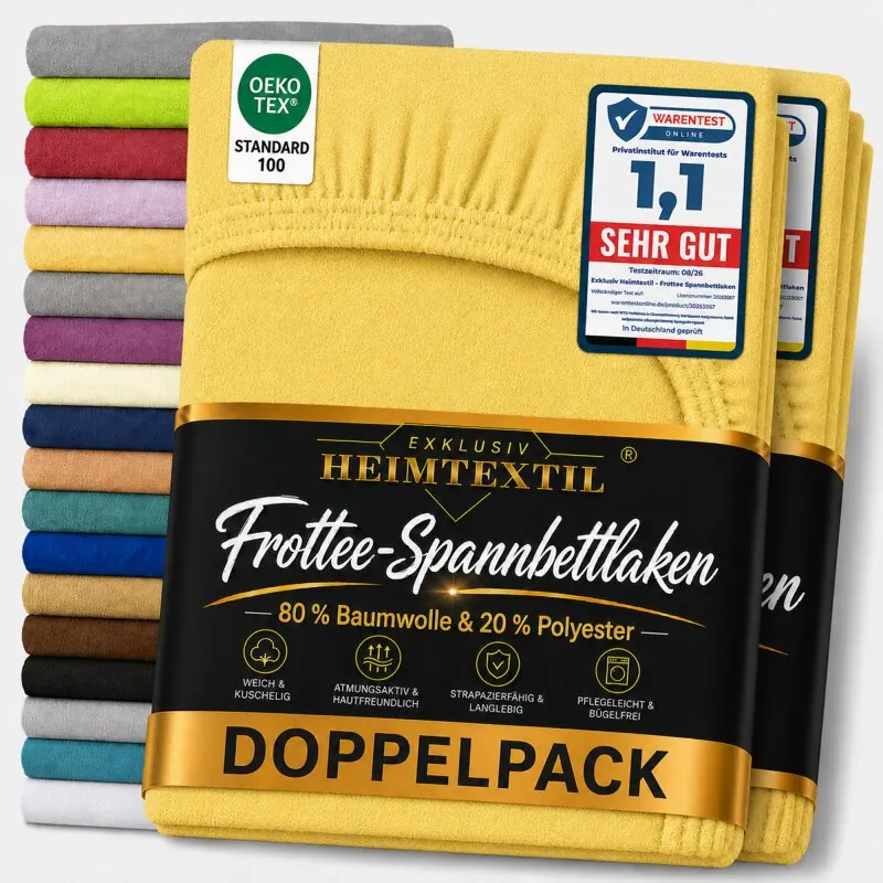 Frottee Spannbettlaken Doppelpack 180 - 200 x 200 cm Gelb