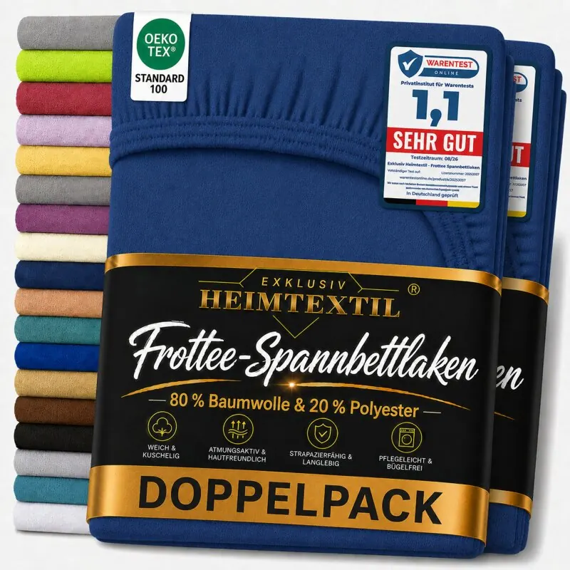 Frottee Spannbettlaken Doppelpack 180 - 200 x 200 cm Navyblau