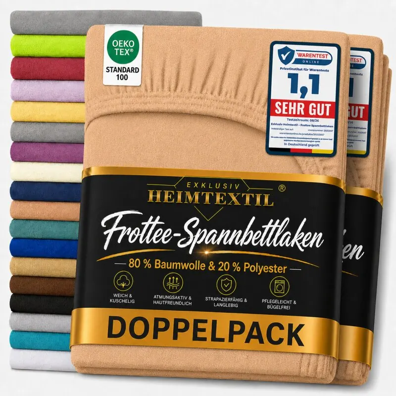 Frottee Spannbettlaken Doppelpack 180 - 200 x 200 cm Nougat