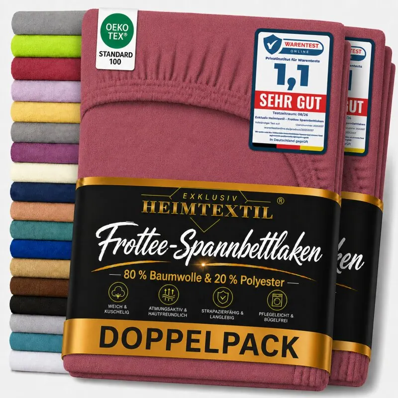 Frottee Spannbettlaken Doppelpack 90 - 100 x 200 cm Bordeaux