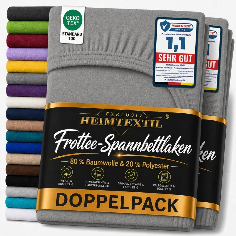 Frottee Spannbettlaken Doppelpack 90 - 100 x 200 cm Grau