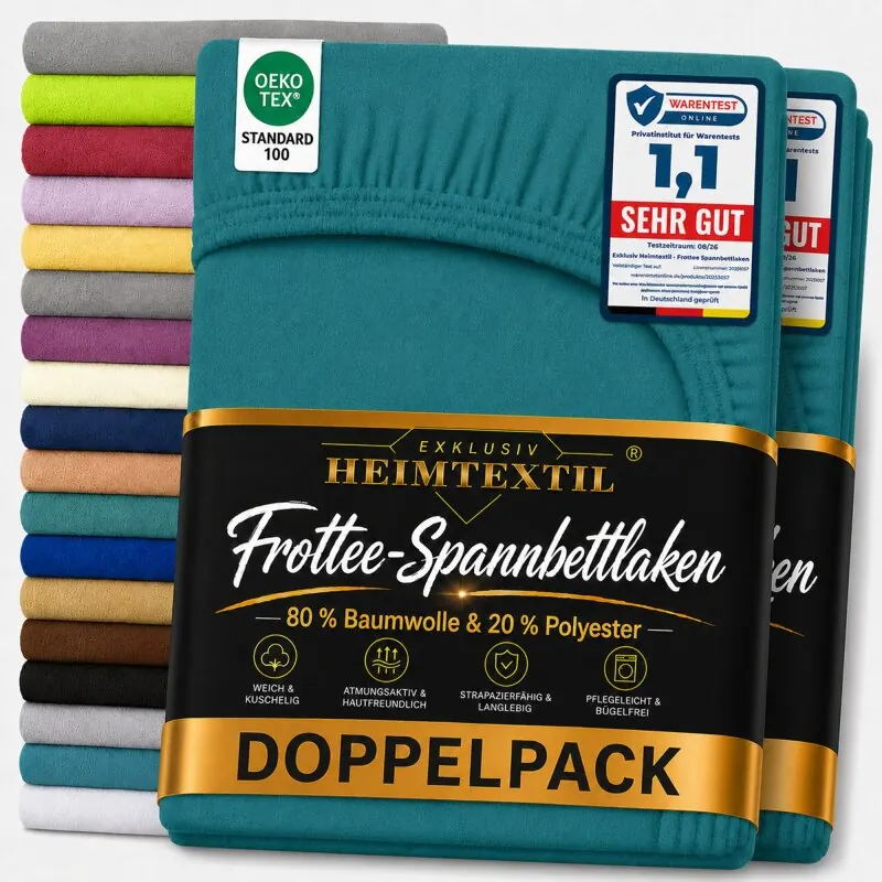 Frottee Spannbettlaken Doppelpack 90 - 100 x 200 cm Petrol
