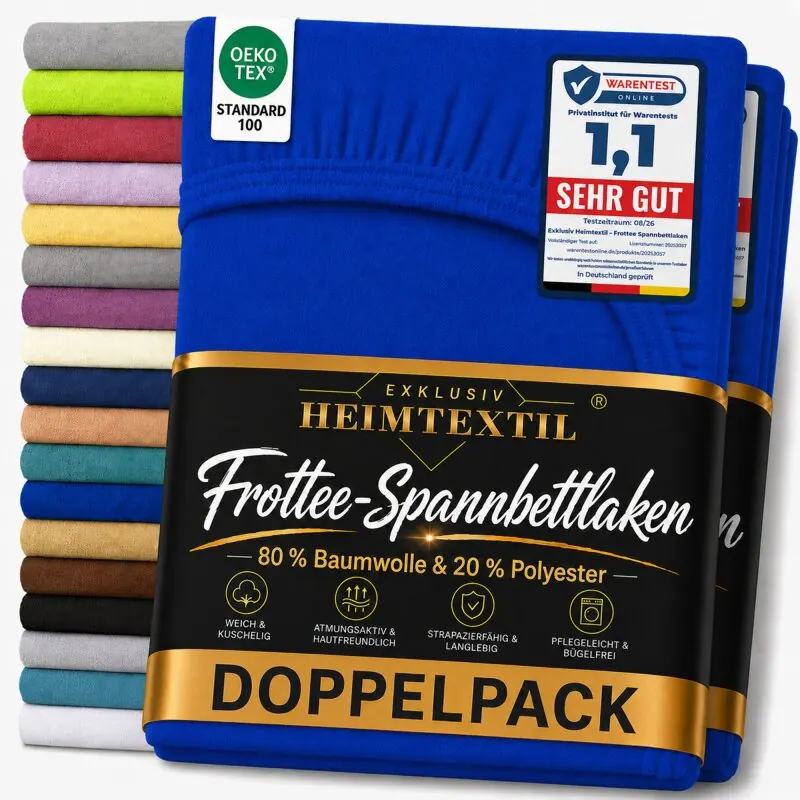 Frottee Spannbettlaken Doppelpack 90 - 100 x 200 cm Royalblau