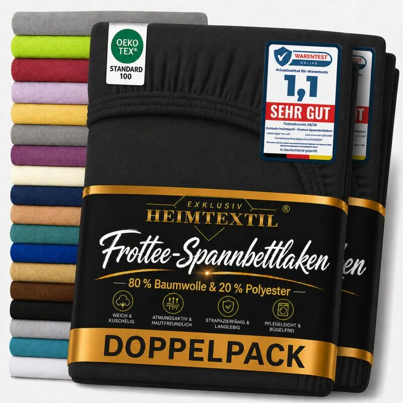 Frottee Spannbettlaken Premium Marke Doppelpack 140 - 160 x 200 cm Schwarz