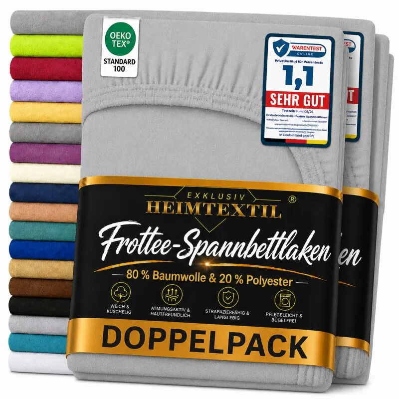 Frottee Spannbettlaken Premium Marke Doppelpack 90 - 100 x 200 cm Silber