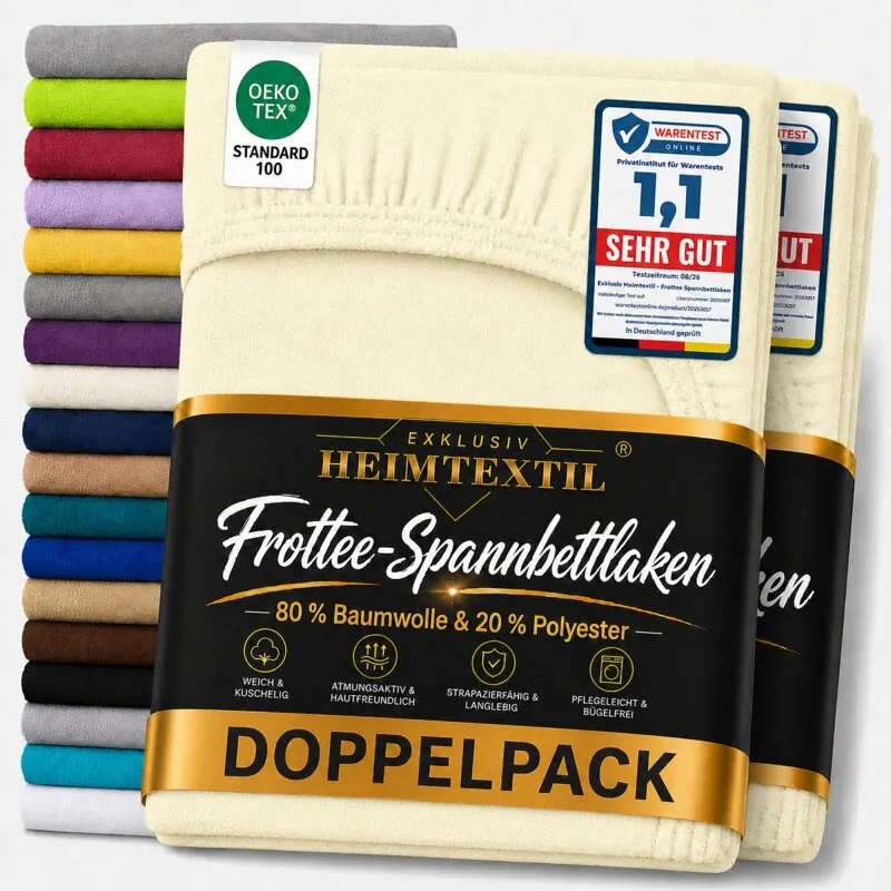 Frottee Spannbettlaken Rundumgummizug Marke Doppelpack 180 x 200 cm Naturweiss