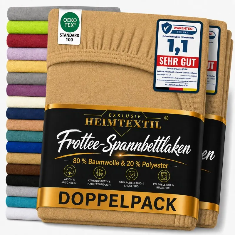 Frottee Spannbettlaken Rundumgummizug Marke Doppelpack 180 x 200 cm Sand
