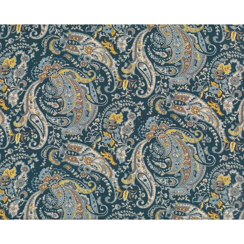 Futterstoff, bedruckter Taft aus Viskose, florale Paisleys, petrol