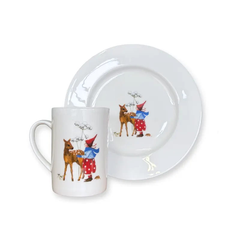 Geschirr-Set WICHTEL, Wichtel mit Rehkitz, Acufactum