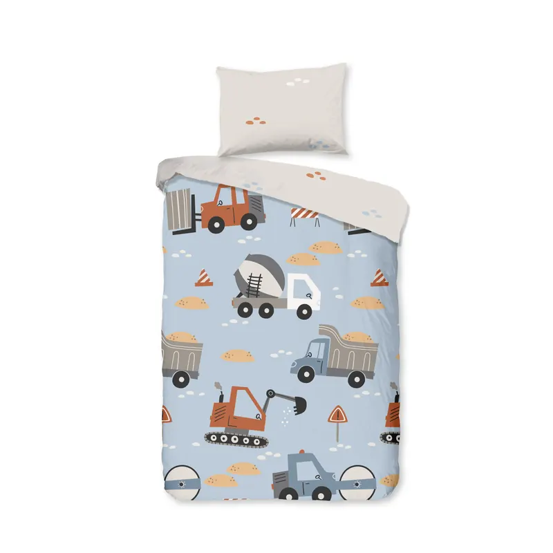 Good Morning Bettwäsche 100x135 + 1 x  40x60 cm Renforcé Mack Bagger, Zementwagen und andere Fahrzeuge blau