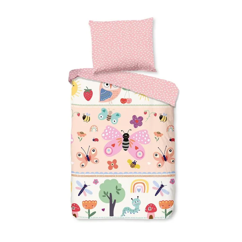 Good Morning Bettwäsche 100x135 + 1 x  40x60 cm Renforcé Rinke Insekten und Blumen natur