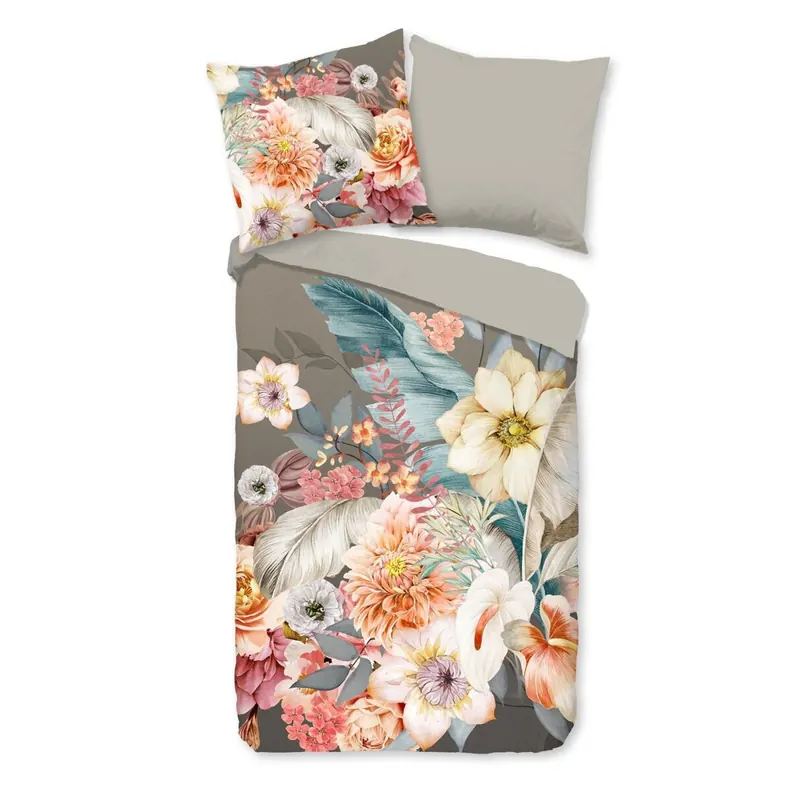 Good Morning Bettwäsche 135x200 + 1 x 80x80 cm Flanell Rhode Blumen braun